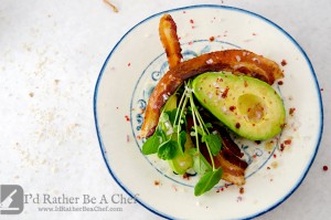 This is the best bacon avocado salad you will ever try. It has it all: bacon, avocado, shallot, watercress, lime, avocado oil, pink peppercorns and maldon sea salt!