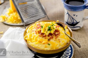 These creamy grits with cheddar cheese are outrageously good. Made with beef stock, cream, butter and real cheddar cheese.