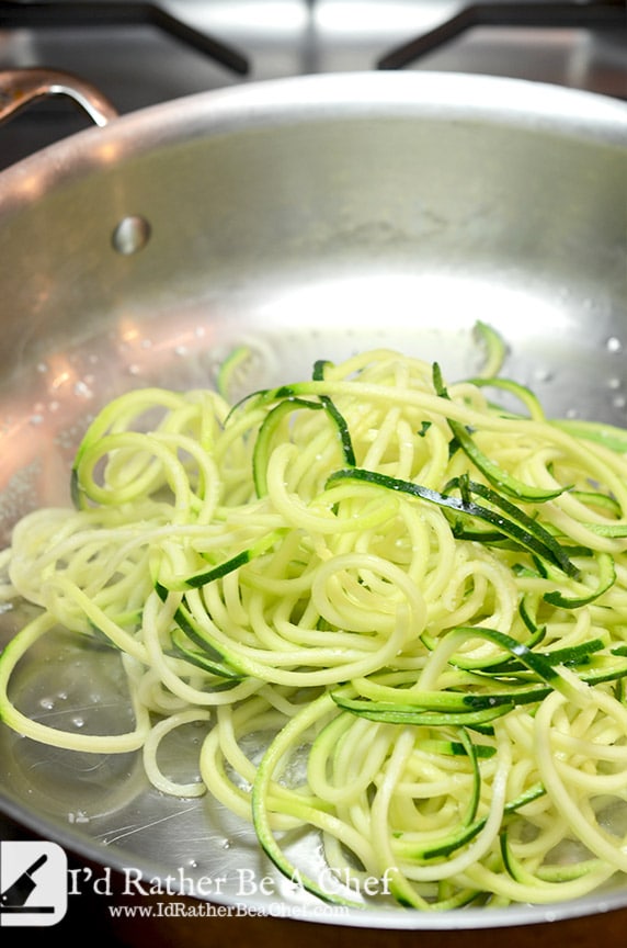 For this zoodles recipe, they will do best in a saute pan rather than getting boiled.