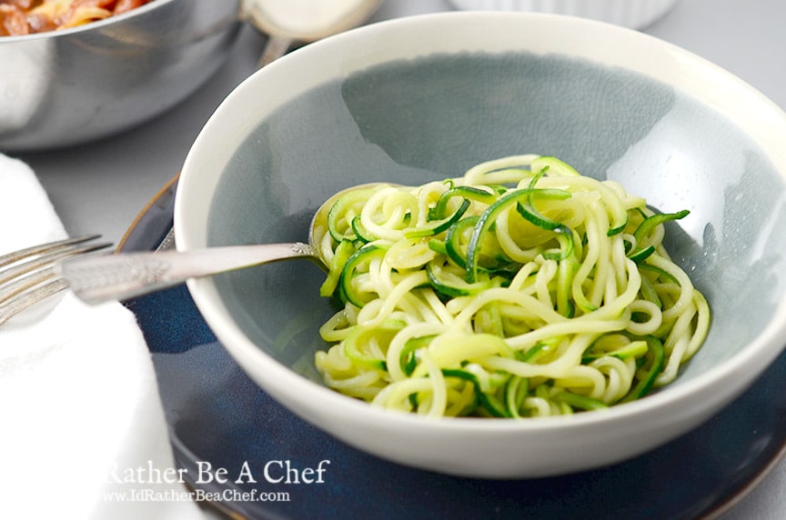 Super easy zoodles recipe is quickly sauteed in olive oil with salt and pepper!