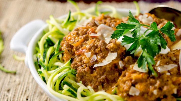 A delicious, authentic bolognese sauce ready in about an hour. Full of flavor, wonderful texture and the perfect accompaniment to zoodles or noodles.