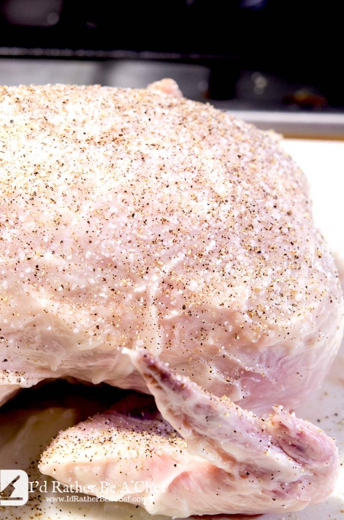 A perfect roast chicken starts with a delicious chicken. Try to buy organic, free range chickens whenever possible. They taste better and will roast better too!
