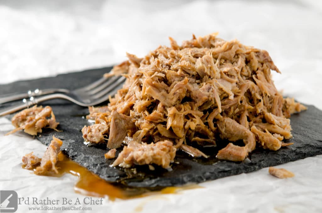 It's easy to make pressure cooker pulled pork. Just brown, add some aromatics and stock... less than two hours and you've got delicious shredded pork!