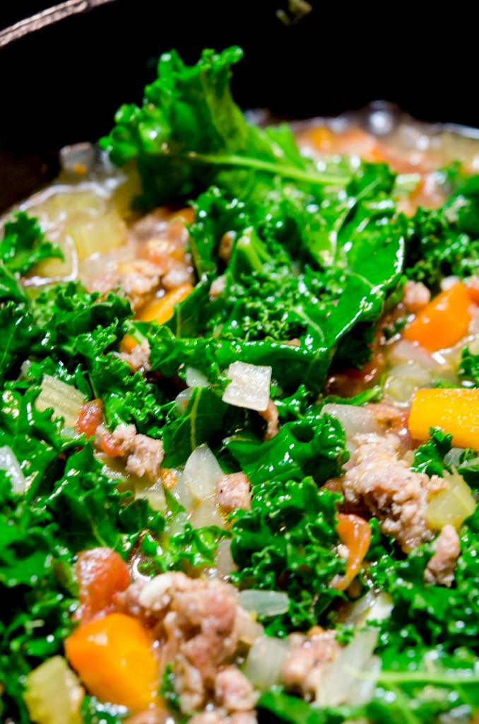 Tuscan kale soup with the freshest kale and wonderful spicy Italian sausage. It's just a wonderfully warming meal.