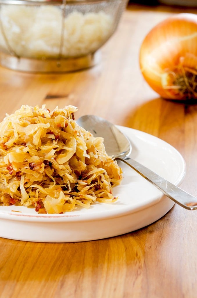 In just about 15 minutes this delicious sauerkraut recipes is ready for the table. It has rich flavors and pairs well with pork!