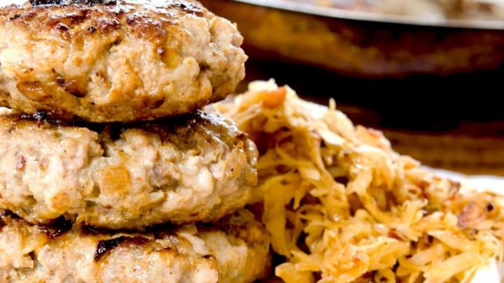 Ground pork burgers recipe with sauerkraut and other goodness!