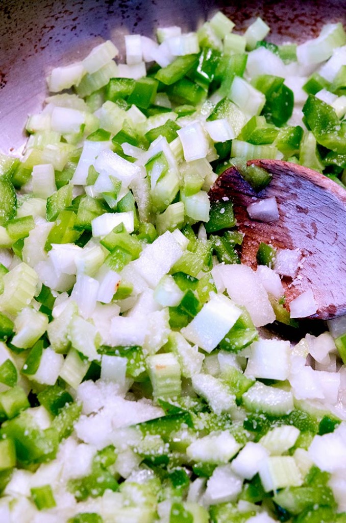 The Holy Trinity of Cajun style cooking... Onions, Celery & Green Peppers. Whoo Wee- going to make this shrimp creole sing.