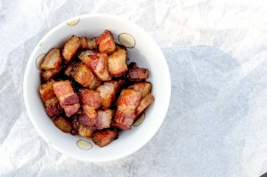 Crispy, crunchy bacon lardon makes the perfect topping for salads, potatoes or eggs in the morning!
