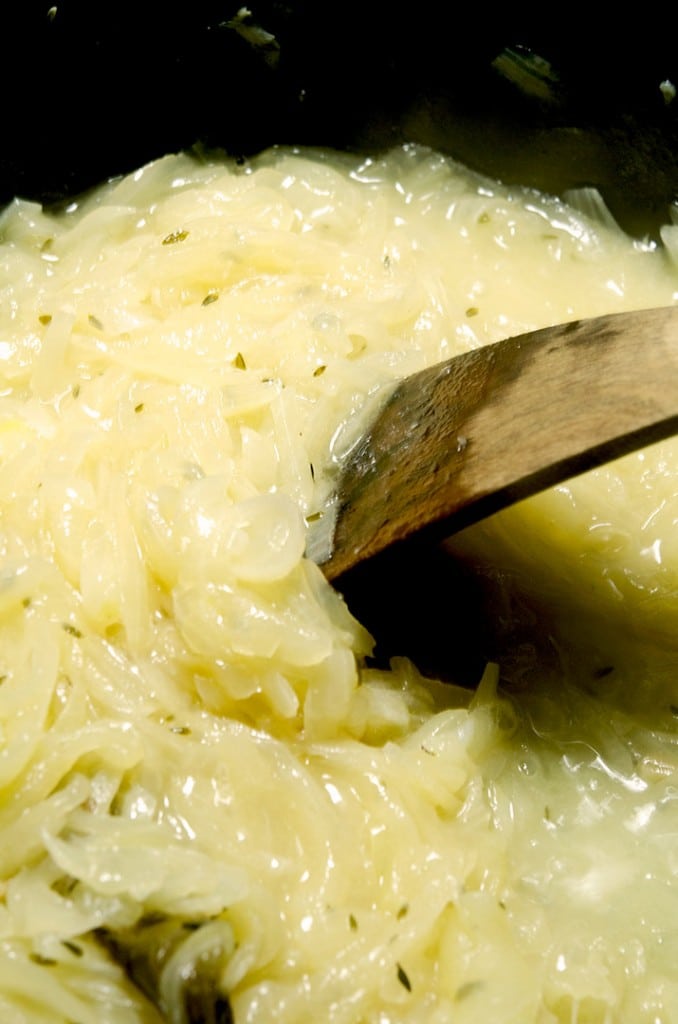 To make this a Blonde French Onion Soup Recipe, only cook the onions until they begin to caramelize.