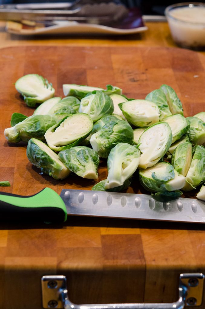 When making roasted brussels sprouts, they need to be trimmed and cleaned.