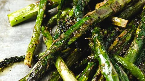 Roasting asparagus with brown butter and balsamic intensifies the flavors to mythical proportions.