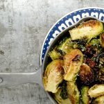 Oven roasted brussels sprouts with garlic, bacon and shallots. The combination is outrageously delicious.
