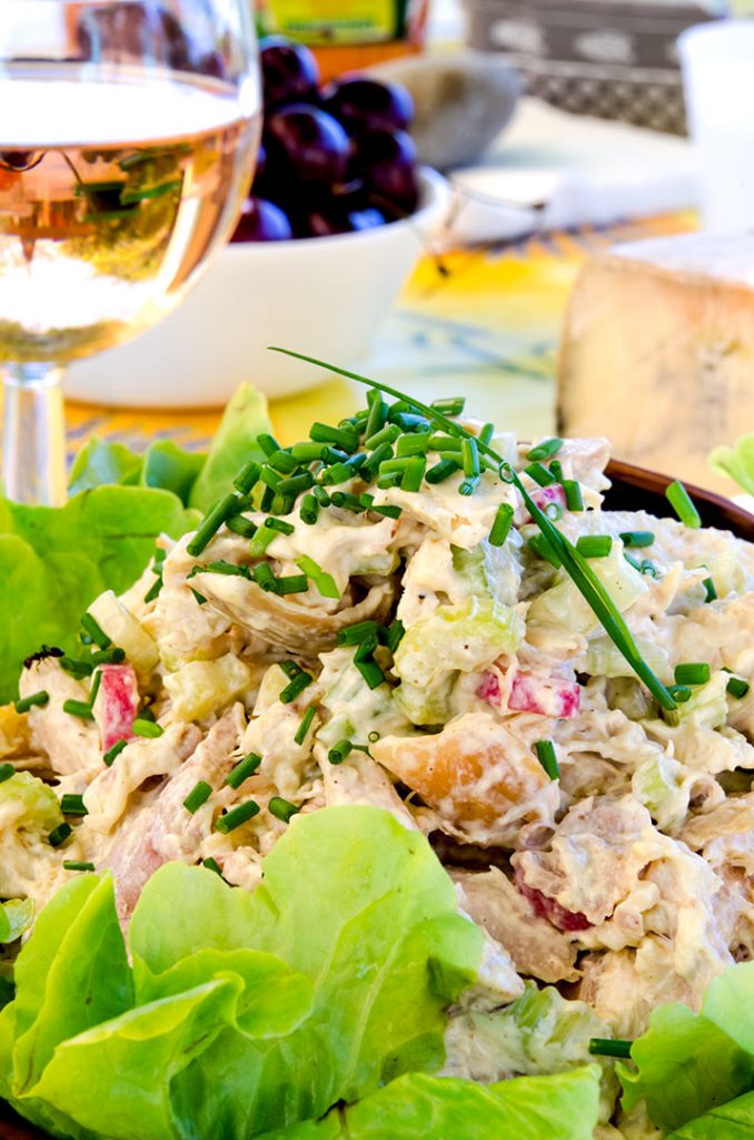 Enjoy this rotisserie chicken salad with a crisp, chilled wine... some fruit and cheese. It is delicious.