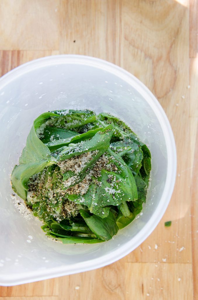 This basil pesto recipe uses a food processor or immersion blender rather than a regular blender.