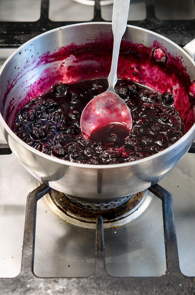 Blueberry compote is a mixture of blueberries, sugar and lemon. It is delicious on crepes, waffles and french toast!