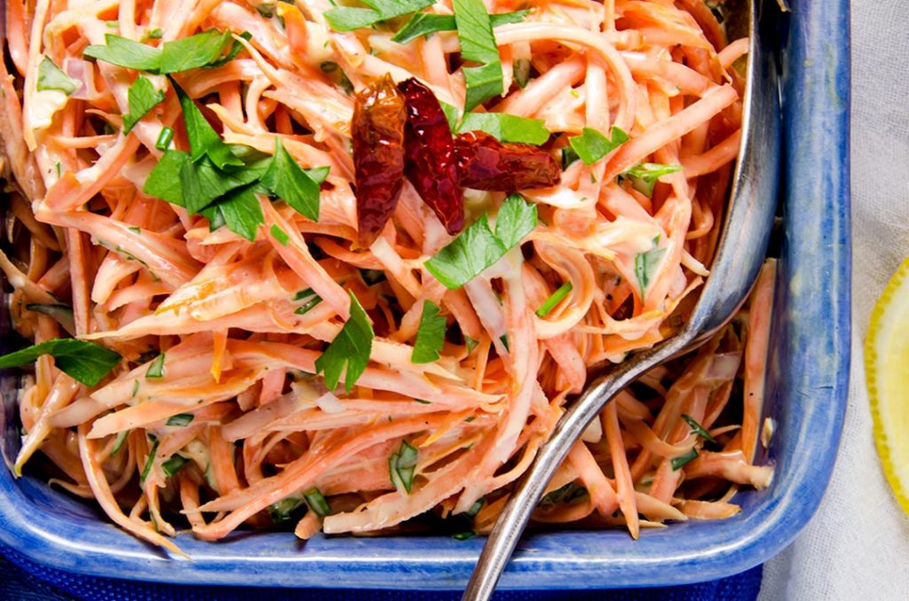 A deliciously spicy summer Carrot Salad Recipe.