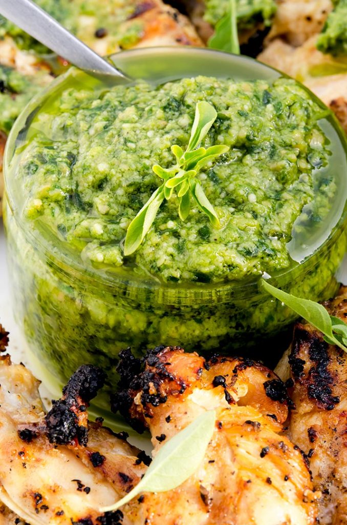You can make a huge batch of the basil pesto recipe and freeze some to use later. Otherwise, it lasts for about a week in the refrigerator. Oh so good...