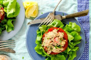 Tuna salad that really refreshes on a hot summer day. Simple ingredients, no mayo and delicious flavor.