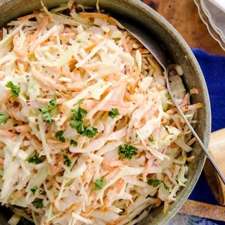 This delightful coleslaw recipe is the perfect side dish for your next family gathering and is ready in under 15 minutes!