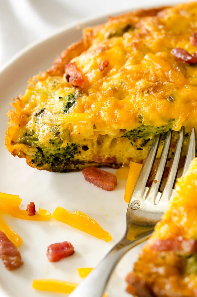 An 8 or 9" skillet works wonders for this yummy, cheesy egg frittata. Perfect to split for two people.