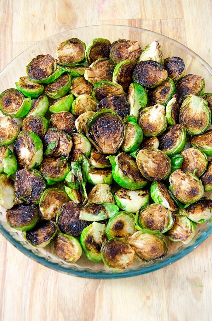 Although this is a baked brussel sprouts recipe, we are going to saute them first. The caramelization tastes delicious with the cream, herbs and cheese.
