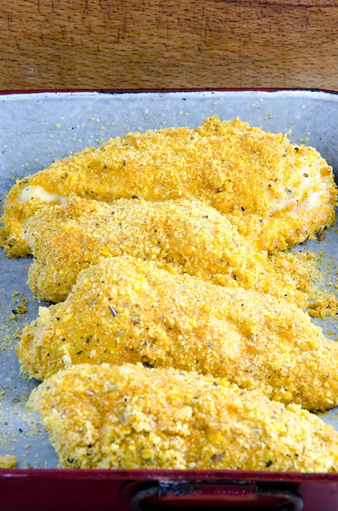 The gluten free crust on my chicken cordon blue recipe is golden, crisp and delicious after about 30 minutes in the oven.