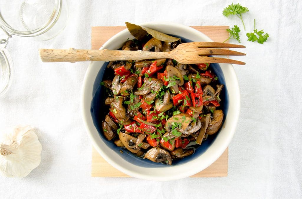 These marinated mushrooms are packed with delicious flavor.