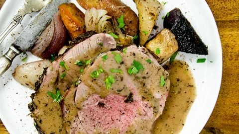 leg of lamb recipe with gluten free gravy and roasted vegetables
