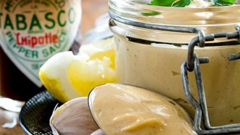 My chipotle aioli recipe is ready in under 2 minutes! It's garlicky with enough heat for a kick in the pants.