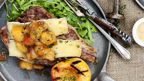 grilled pork chops with peaches