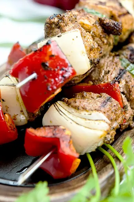 pork kabobs on the grill