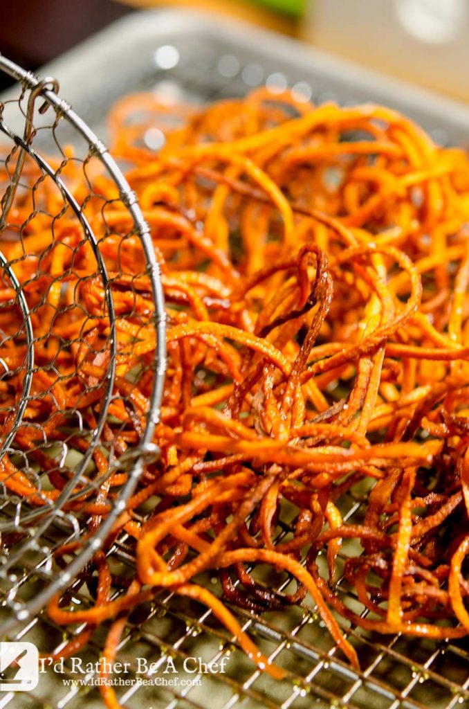 Close up of shoestring sweet potato fries