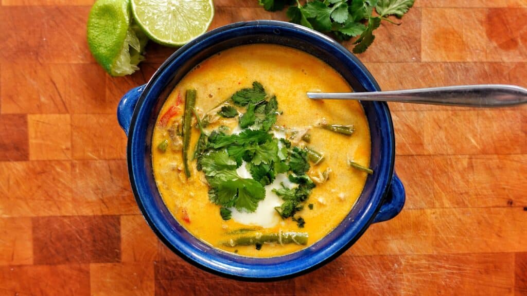 Image of a thai red curry soup recipe that is low carb