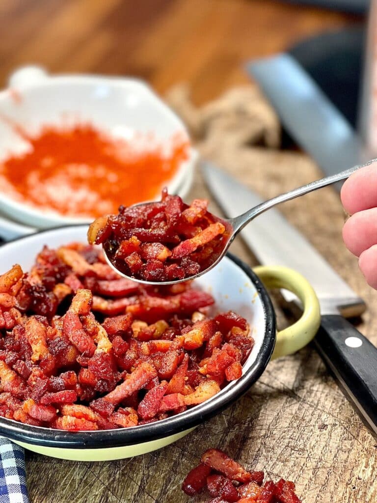 Spoonful of homemade bacon bits