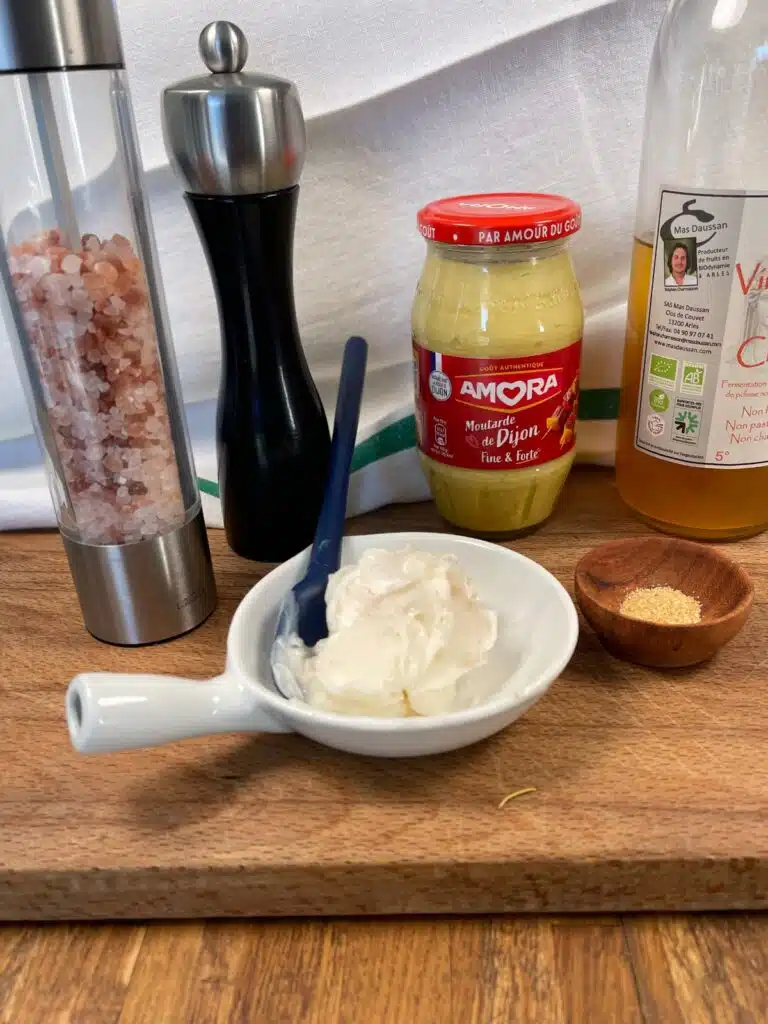 Layout of ingredients for hot bacon salad dressing