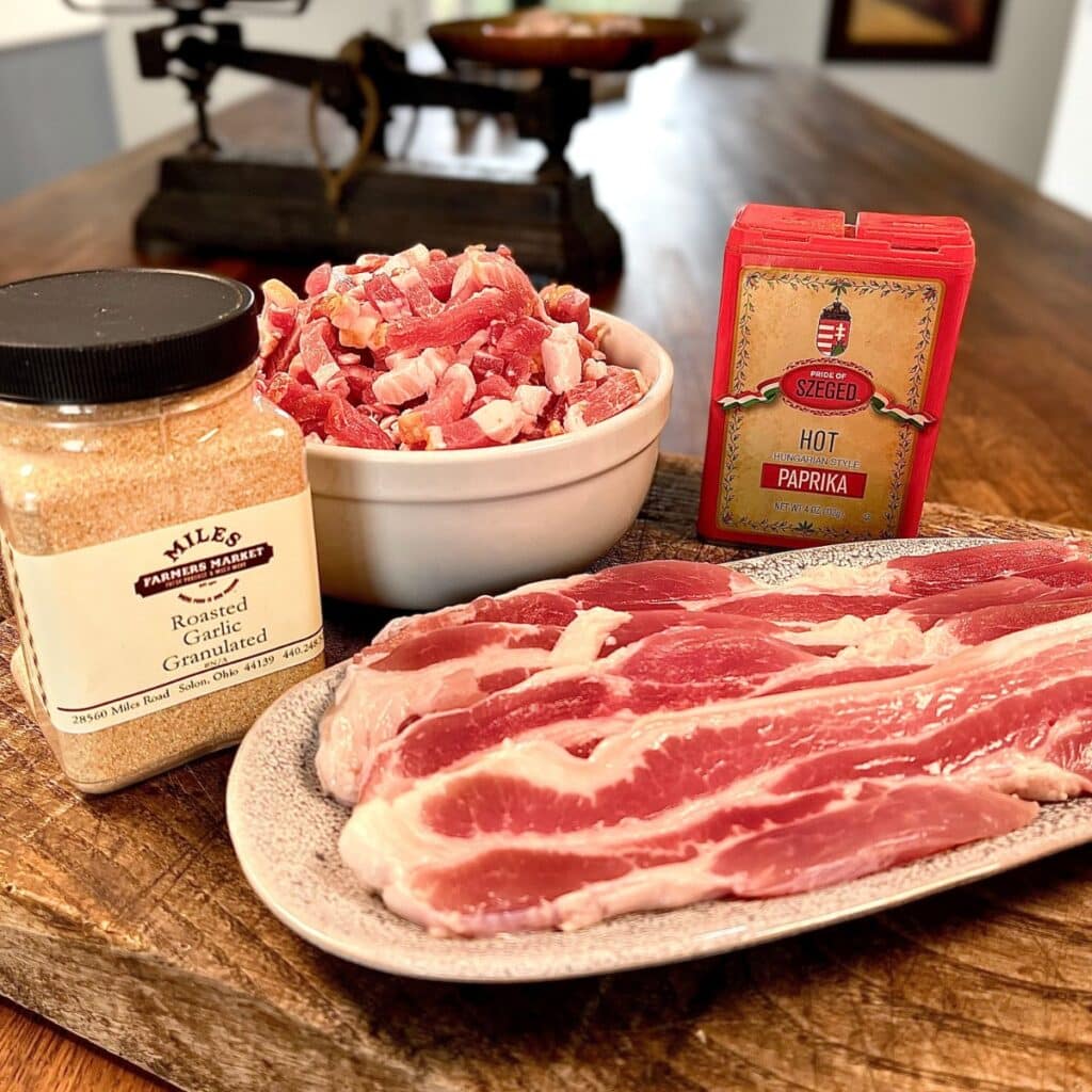 Layout of ingredients for homemade bacon bits