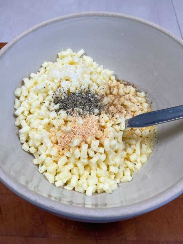 Ingredients in a bowl for cheesy breadsticks