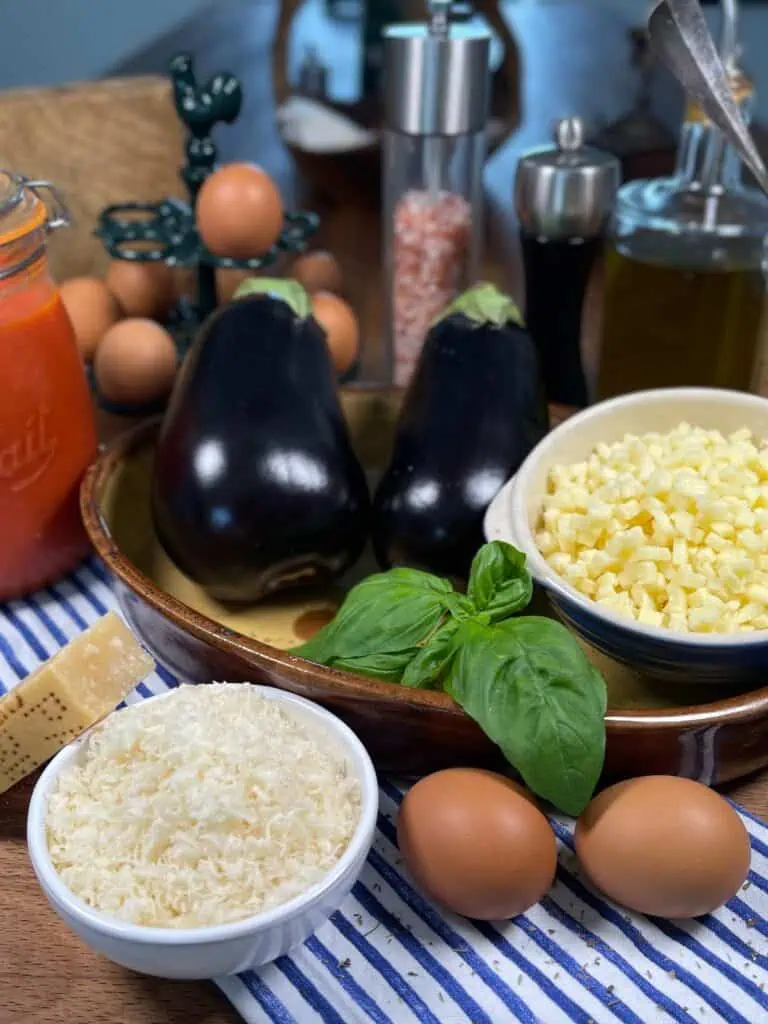 Layout of ingredients for keto eggplant parm