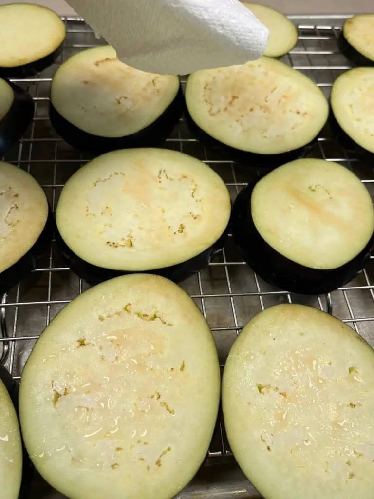 Chopped eggplant on a baking tray