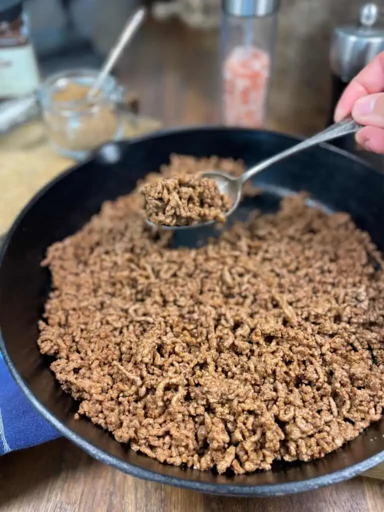 Spoonful of seasoned ground beef