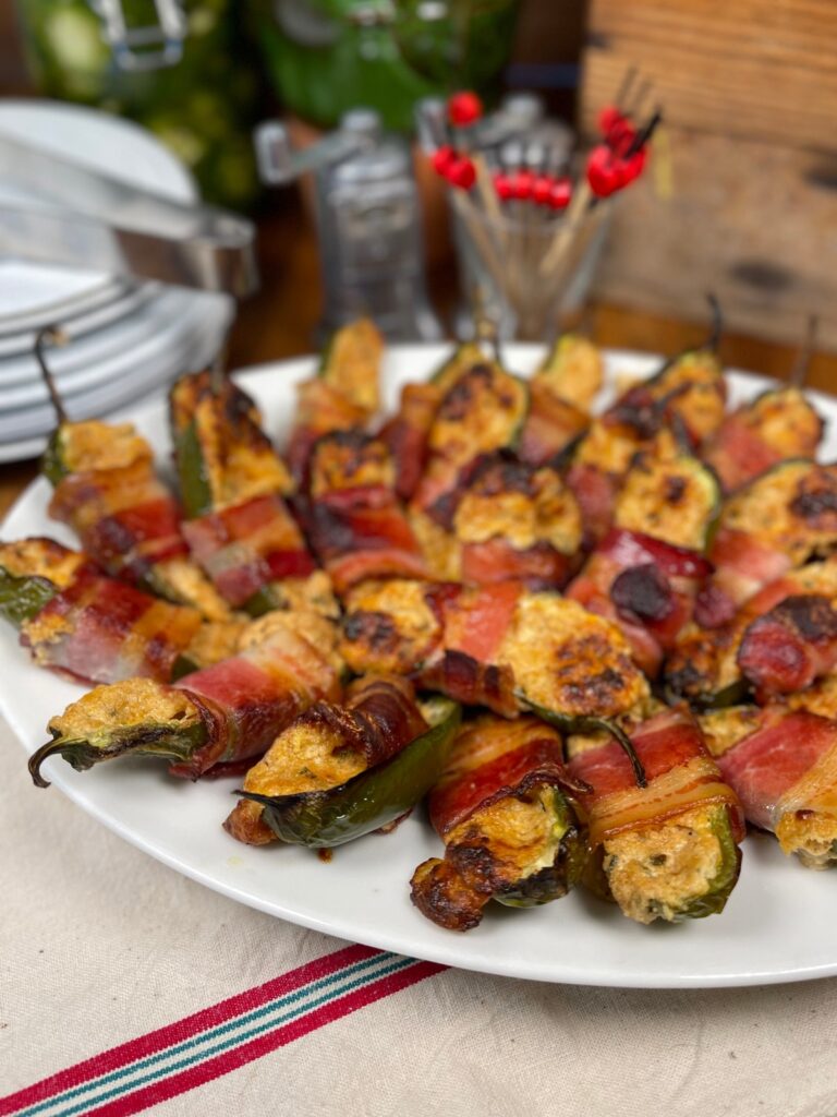 Plate of bacon wrapped jalapeño poppers