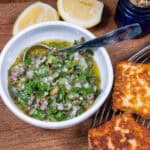 Keto lemon and herb sauce in a bowl featured image