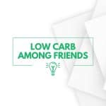 Low Carb Among Friends logo with a green light bulb icon on a white background with layered paper textures.