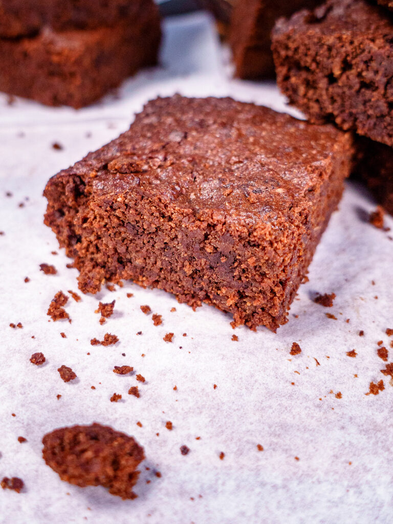 Close up of a ketogenic brownie on a tray