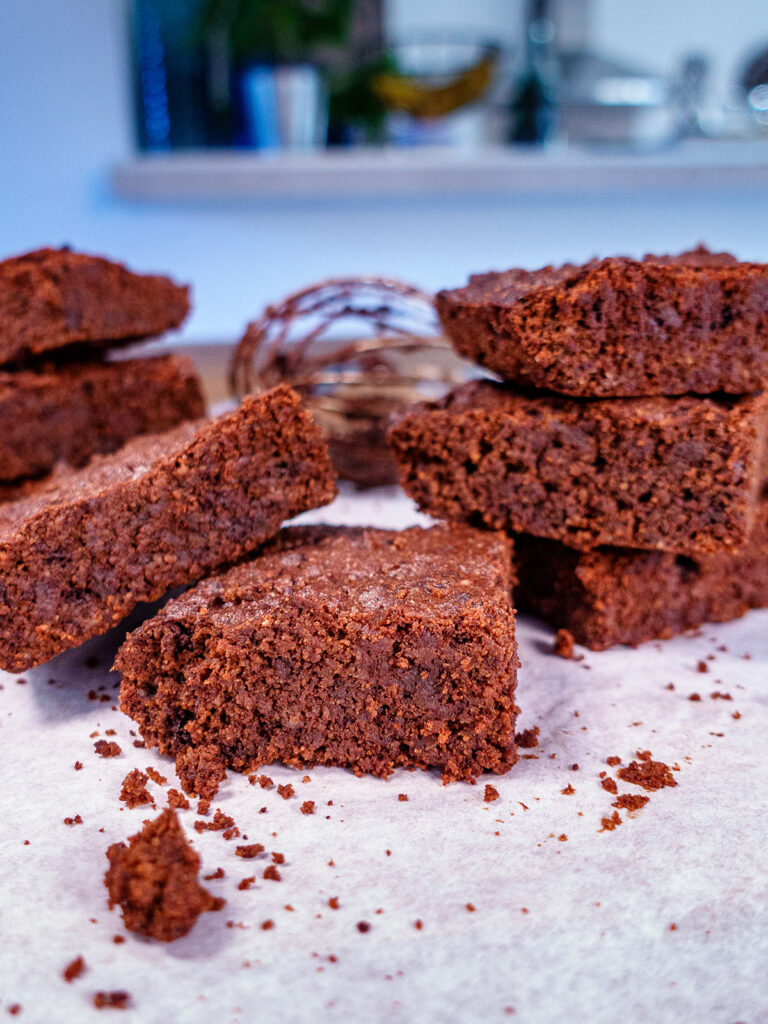 Tray full of chewy ketogenic brownies
