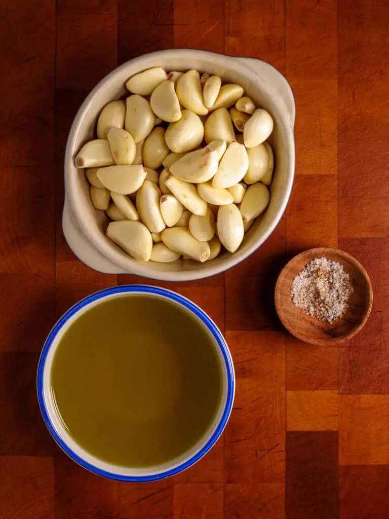 Bowls of ingredients for low carb roasted garlic