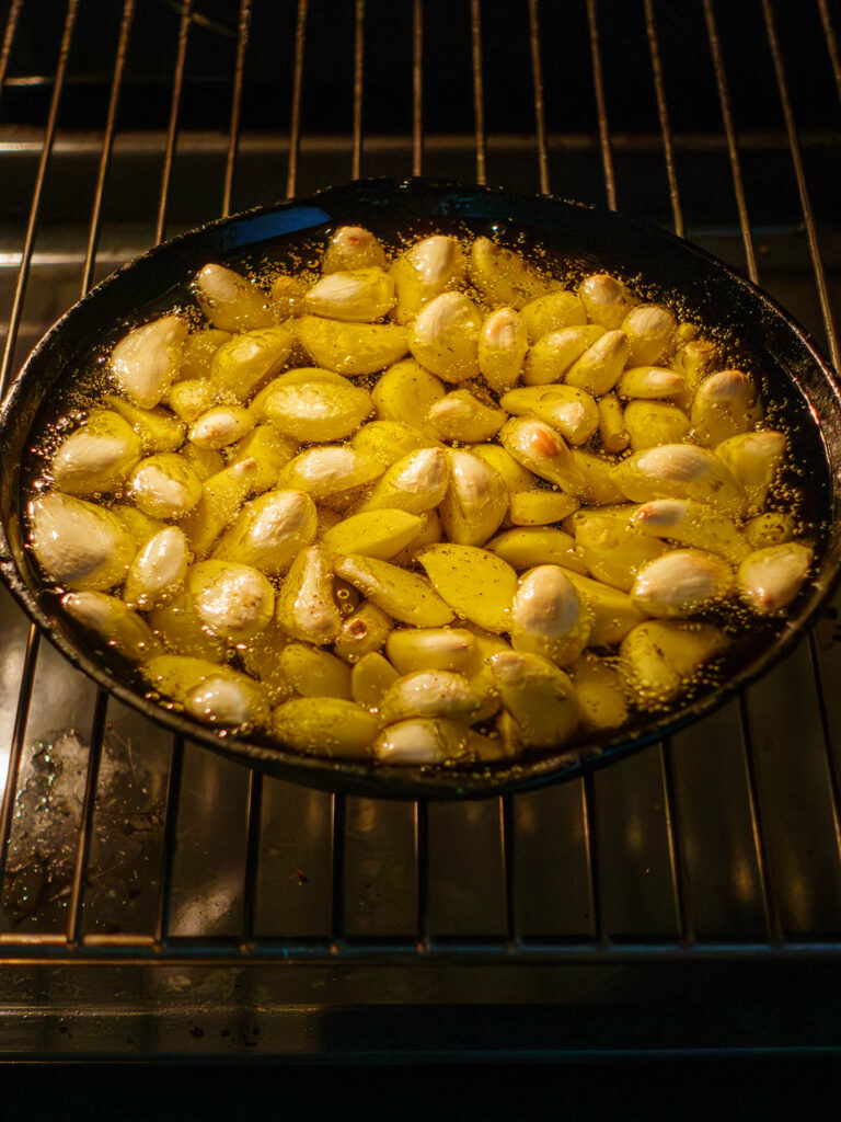 Ingredients being cooked for low carb roasted garlic