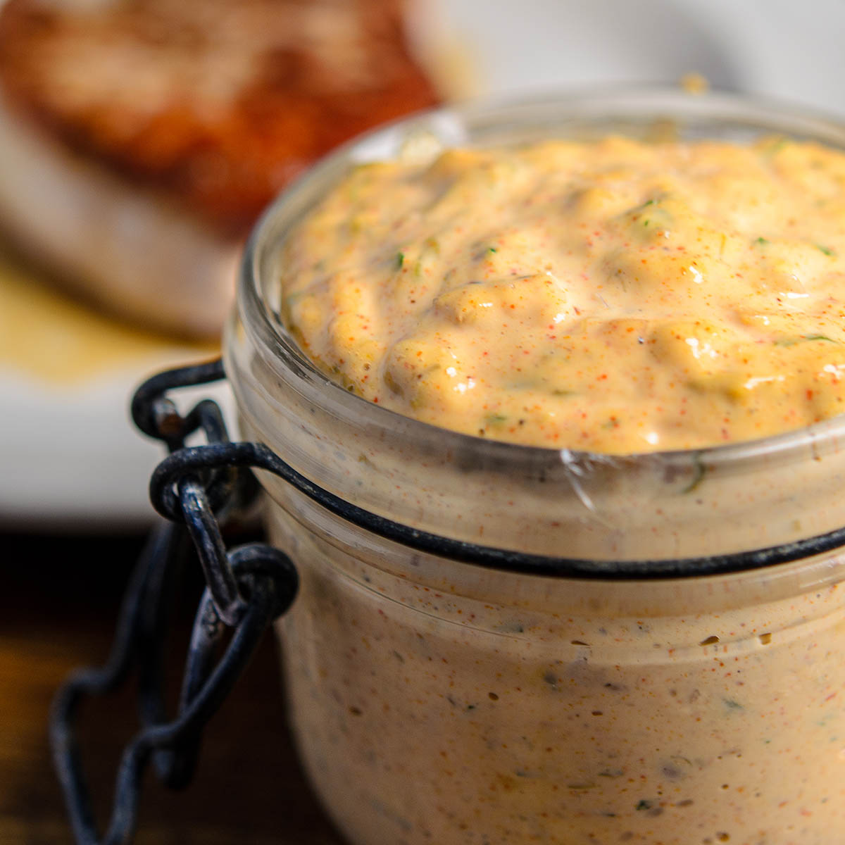 Low carb remoulade sauce in mason jar featured image