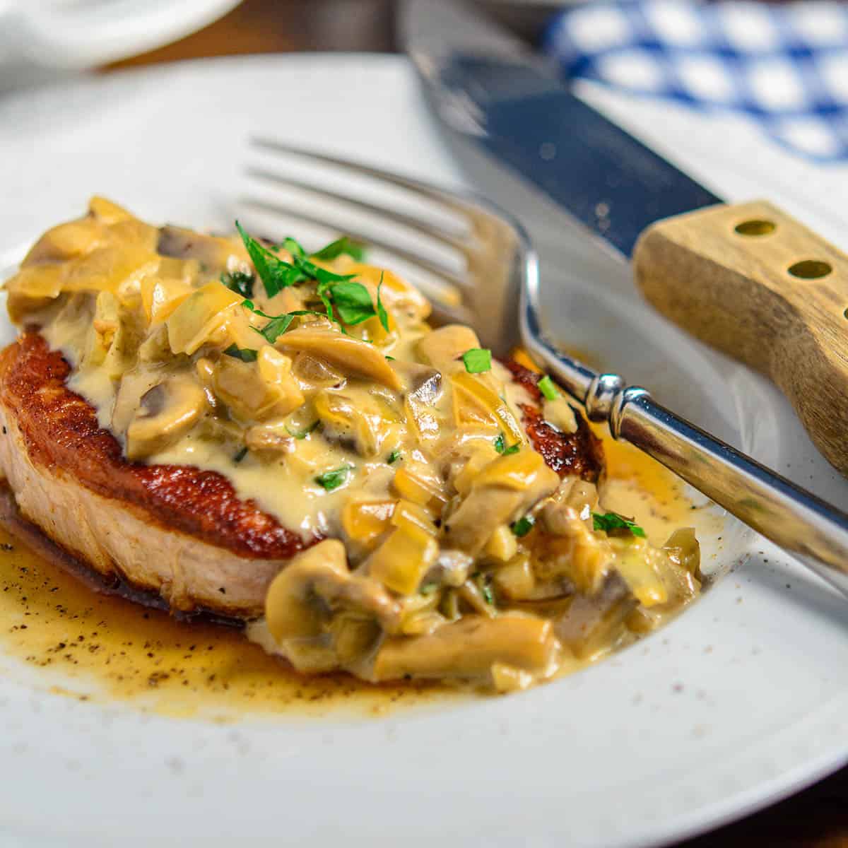 Plate-of-smothered-pork-chops-topped-with-minced-basil