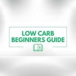 Low Carb Beginners Guide text with an open book icon, set against a clean, white background with soft, gradient shading.